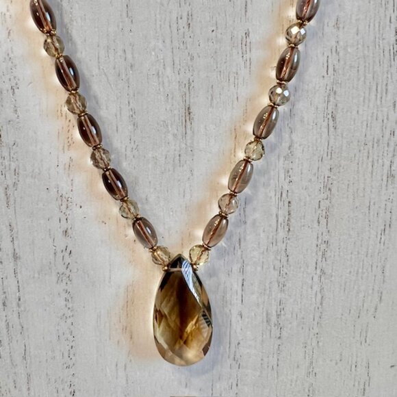Vintage Smokey Quartz and 14K Gold Beaded Necklace, Healing Jewelry Necklace - Picture 9 of 16
